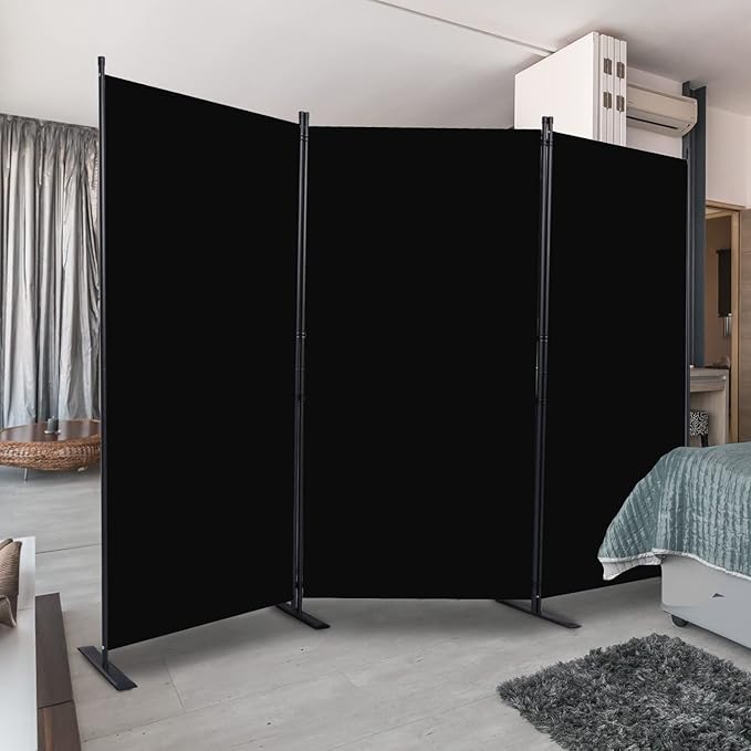 CHOSENM Room Divider, 3 Panel Folding Privacy Screens with Wider Support Feet, 6 Ft Portable Room Partition for Room Separator, 102" W X 71" H, Black