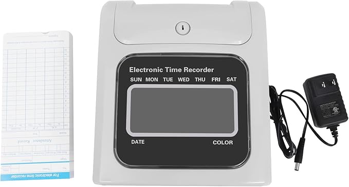 GXFCHYL Electronic Time Clock Calculating Time Clock Punch Machine Employee Attendance Punch Time Clock with 50-Piece time Cards and One Security Keys,Auto-Align Time Clocks for Small Business