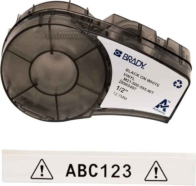 Brady Authentic (M21-750-595-WT) All-Weather Vinyl Label for Indoor/Outdoor ID & Authentic (M21-500-595-WT) All-Weather Vinyl Label for Indoor/Outdoor ID, Lab and Equipment Labeling