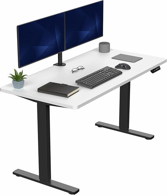 VIVO Electric 55 x 28 in Standing Desk, Memory Height Adjustment, 1B Series, Holds 220 lbs, One-Piece White Top, Black Frame, DESK-KIT-1B55W