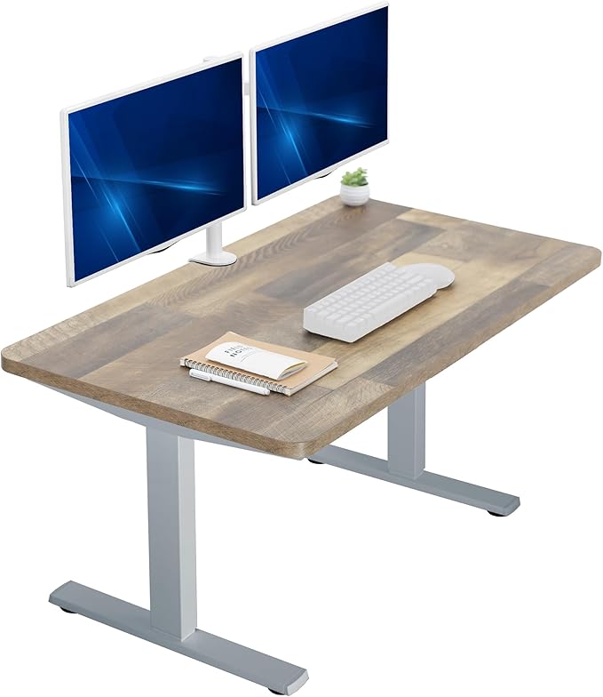 VIVO Electric 43 x 24 in Standing Desk, Memory Height Adjustment, 1B Series, Holds 220 lbs, One-Piece Reclaimed Wood Top, Gray Frame, DESK-KIT-1G4P
