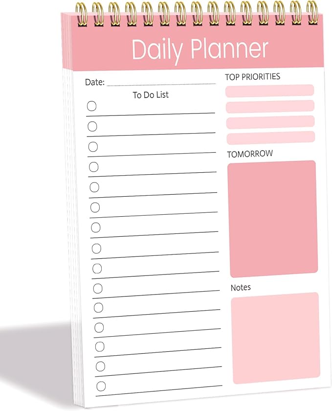 Tlenpo To Do List Notepad, 60 Sheets, Productivity Planner with Time, Task Checklist Organizer Agenda Pad for Work, Daily Planner for School Supply List Pink, 5.1 x 7 Inch