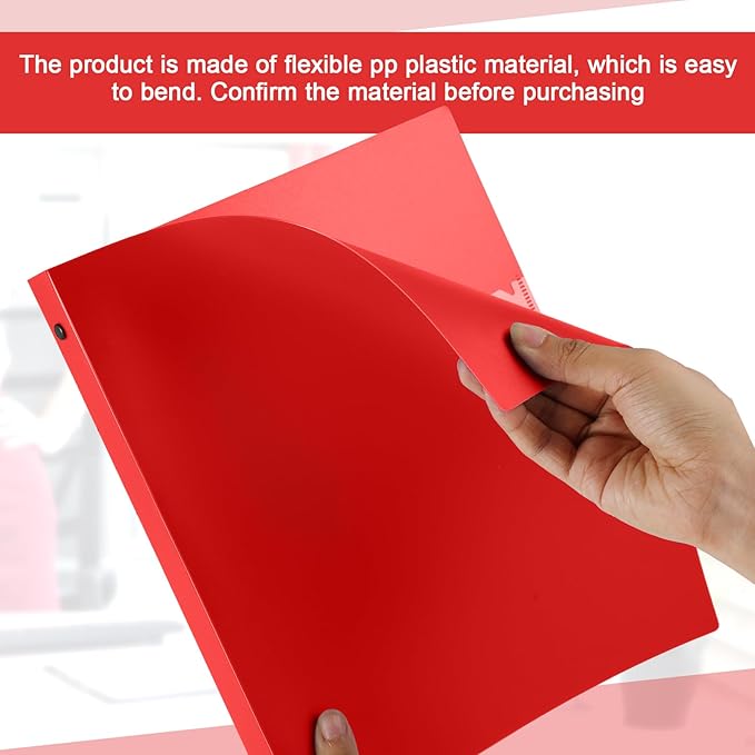 Henoyso 36 Pcs 3 Ring Binder 0.5 Inch Round Fits Letter Size 8.5'' x 11'' Paper Plastic Flexible Binder Bulk Holds 140 Sheets with 1 Pockets Versatile Organizer for Home Office School (Red)