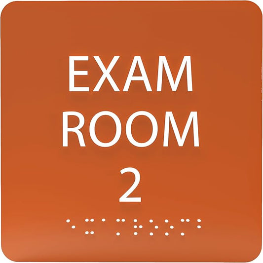 6" X6" Exam Room 2 Sign - ADA Compliant Tactile Graphics Grade 2 Braille Text Acrylic Wall Signs - Educational Institution Directional Assistance Test Center Door Sign for Schools