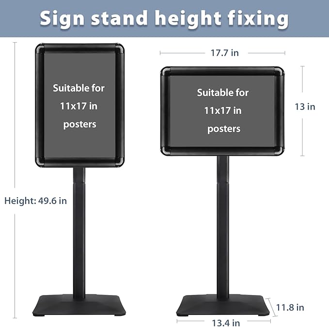 STANDNEE Poster Stand Holder Pedestal Floor Standing Sign Holder 11"x 17" Vertical and Horizontal View Sign Display, Aluminum Snap Open Frame with Safety Corner (Black, 3Packs)