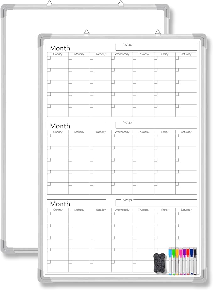 Lincia 36" x 24" Magnetic Vertical 3 Month Dry Erase Calendar for Wall Undated Horizontal Dry Erase Wall Calendar Planner Aluminum Frame Whiteboard for Home Office Projects Wall Fridge