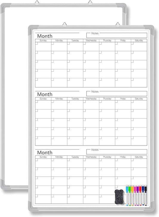 Lincia 36" x 24" Magnetic Vertical 3 Month Dry Erase Calendar for Wall Undated Horizontal Dry Erase Wall Calendar Planner Aluminum Frame Whiteboard for Home Office Projects Wall Fridge