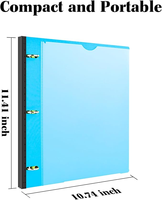 INFUN 1 Inch Telescoping 3 Ring Binder - 1PCS,Flexible Round Binder with Customizable Front Cover and Clear Catalog Pocket, 1 Inch Rings, 225 Sheet Capacity-Blue