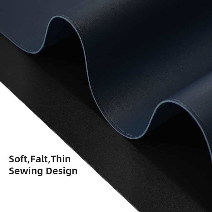 Wolaile PU Leather Desk Pad Blotter,Navy Waterproof Office Desktop Mat for Men,36x17in Non-Slip Large Mouse Pad/Writing Protector/Desk Accessories