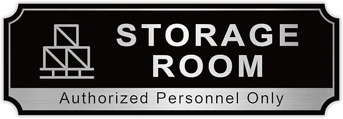 Storage Room Sign for Business Door, Self-Adhesive Durable Modern Storage Room Sticker, Brushed Silver Authorized Personnel Only Signs for Home, Business, Restaurants, Private Area