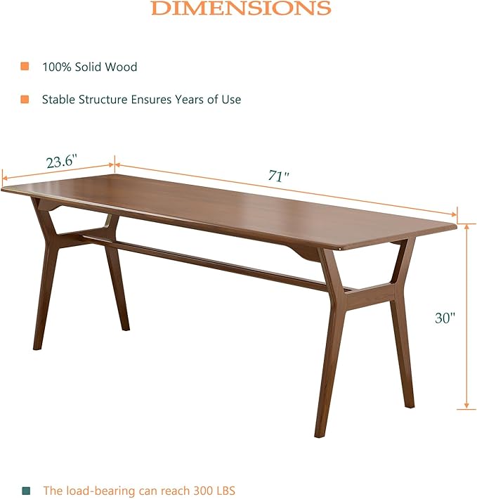 OSCHF Solid Wood Study Desk - 71" Double Long Computer Table for Home Office, 2-Person PC Workstation, Walnut