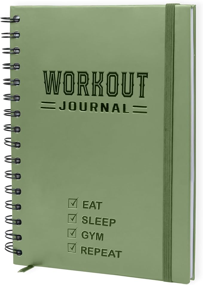 Nextnoid Hardcover Fitness Journal Workout Planner for Men & Women - A5 Sturdy Workout Log Book to Track Gym & Home Workouts - Green
