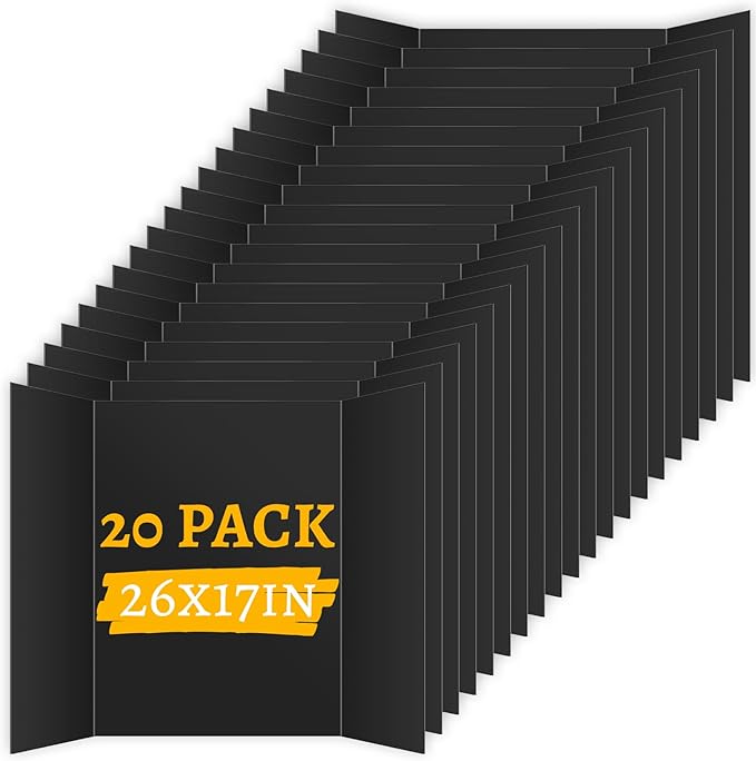 20 Pack Trifold Poster Board (26" x 17"), Black Poster Board for Science Fairs, School Projects, Graduation Party, Event Displays, and Business Presentations