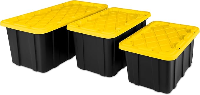 Sterilite 12-Pack Industrial Tote, Plastic Storage Container Bins with Lids, 27 Gallon - Heavy-Duty Organizing Containers for Closet, Bathroom, and Office