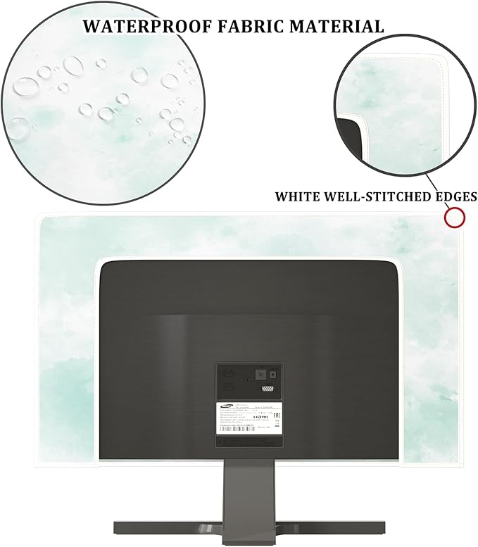 Baocicco Abstract Watercolor Waterproof TV Display Screen Cover 45, 46, 47, 48 Inch Cyan Marble Dip Dyeing Dust Proof TV Covers for Television Screen Anti-Static Dustproof Protective，Mint Green