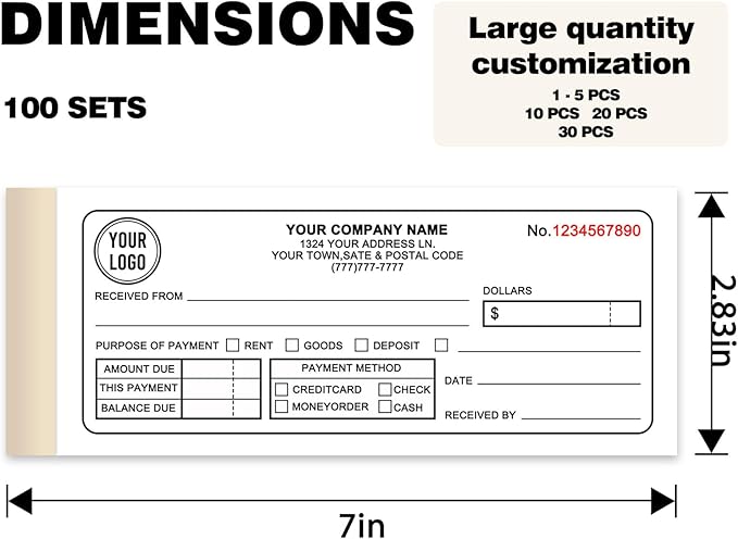 Custom Invoice Book with Logo 100 Set Personalized Receipt Books Customized Invoices for Small Business 2 - Parts Carbonless Duplicate Invoice Forms NCR Books