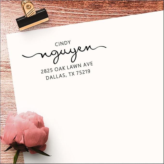 PrettySweetParty Self Inking Return Address Stamp - Custom 4 Line Personalized Address Stamp for Envelopes, Wedding Invitations, Business, Mailing Labels (Hartwell)