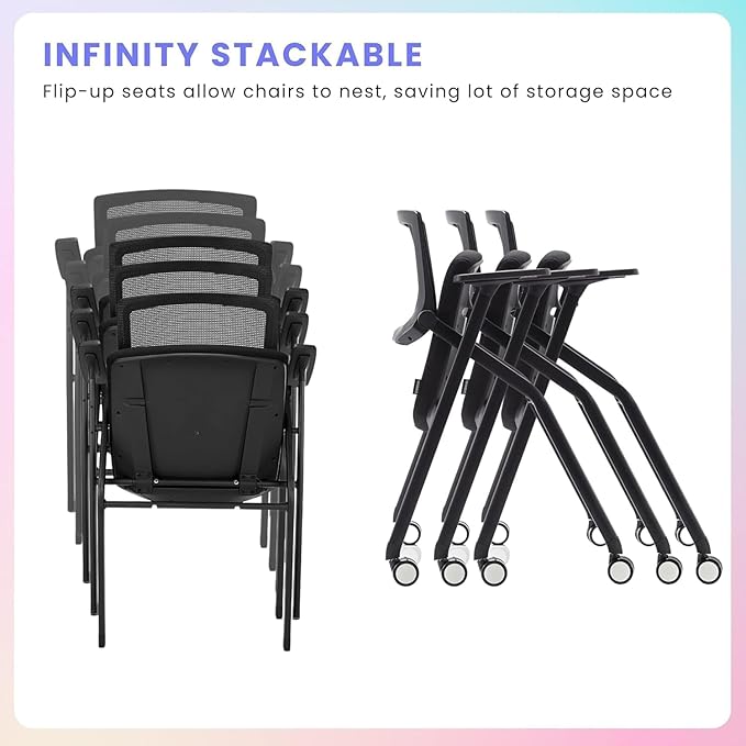 BROBRIYO Conference Room Chairs with Wheels and Paddle, Ergonomic Mesh Back and Arms for Meeting, Conference, Reception, Training Room & Home Office Desk Folding Chairs 8 Pack