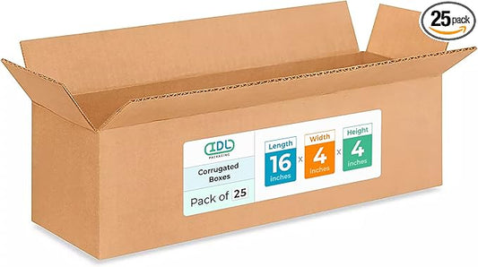 IDL Moving & Shipping Boxes - 16"L x 4"W x 4"H (25-Pack) - Extra Strength 200 lb Corrugated Boxes for USPS & UPS & FedEx