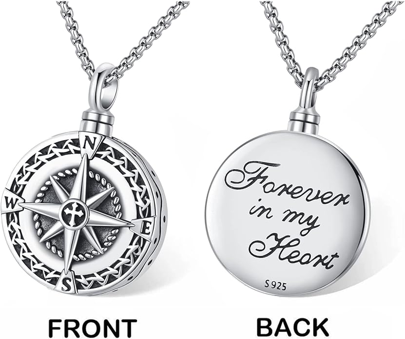 Compass Necklace for Women Men 925 Sterling Silver Pendant Urn Necklaces for Ashes Picture Locket Necklace Anchor Necklace Viking Necklace Crystals CZ Moonstone Abalone Shell Turquoise Compass Jewelry