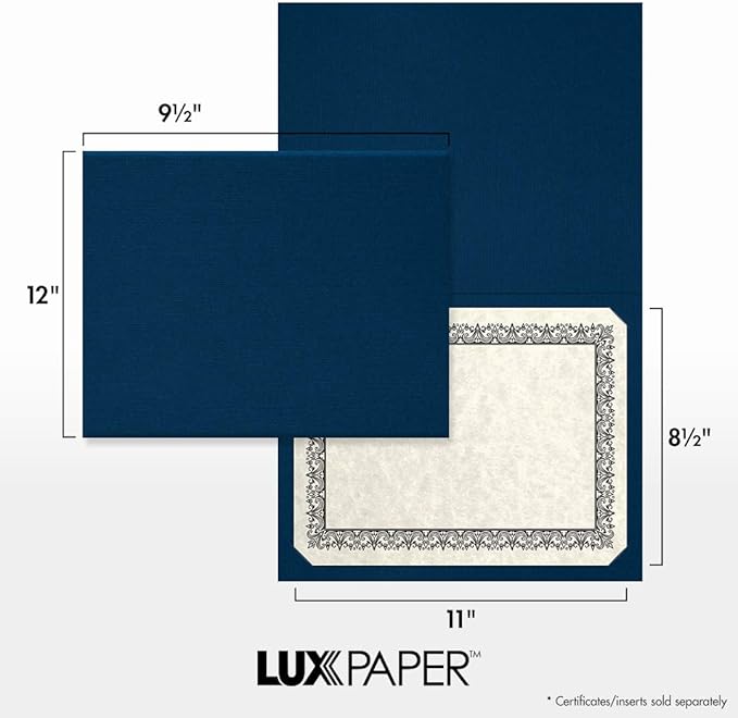 LUXPaper 9.5" x 12" Certificate Holders | Nautical Blue Linen | 100lb. Cover | 100 Qty