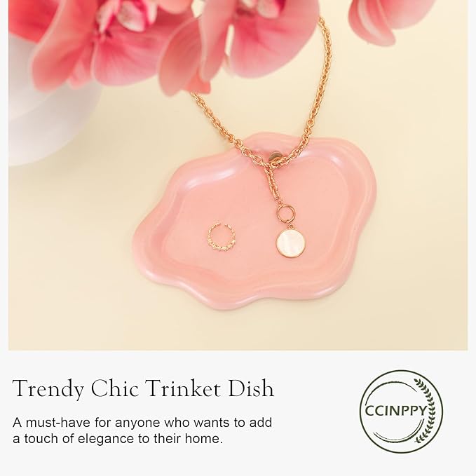 CCINPPY Ceramic Jewelry Tray Trinket Dish, Decorative Cloud Vanity Key Tray for Women, Ring Holder Dish, Cute Jewelry Plate Bowl Room Decor Aesthetic, Pink, Medium