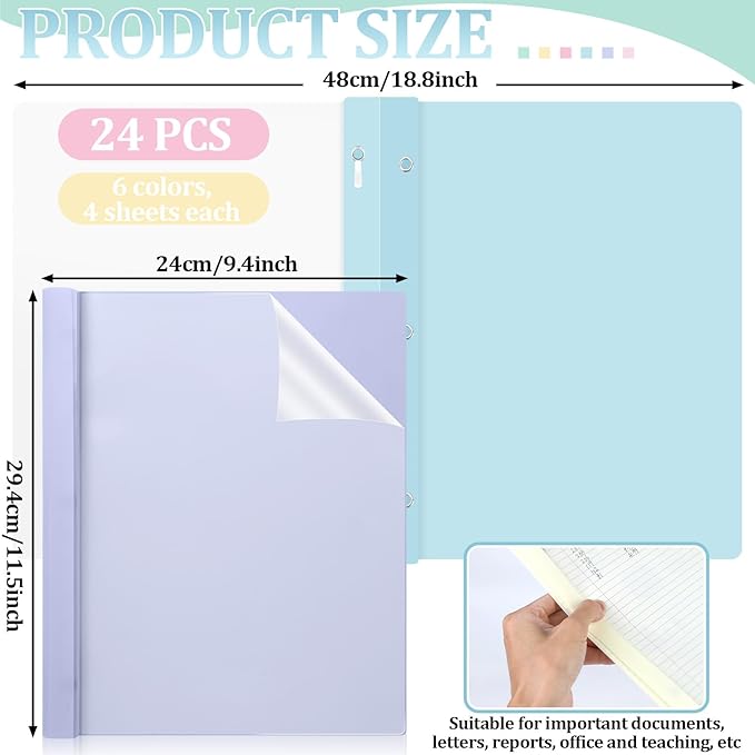 24 PCS Pastel Plastic Report Covers with 3 Prongs Clear Front Presentation Folders 3 Prong Folders for Resume Portfolio Document Report Letter Proposal School Classroom Office Supplies (Pastel)
