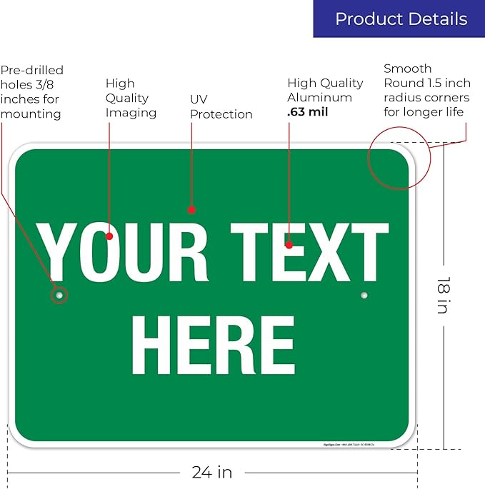 Personalized Custom Green Background Customize for Office, Business, Workplace, Home, Airbnb, Delivery Sign, 18x24 Inches, Rust Free .063 Aluminum, Fade Resistant, Made in USA by Sigo Signs