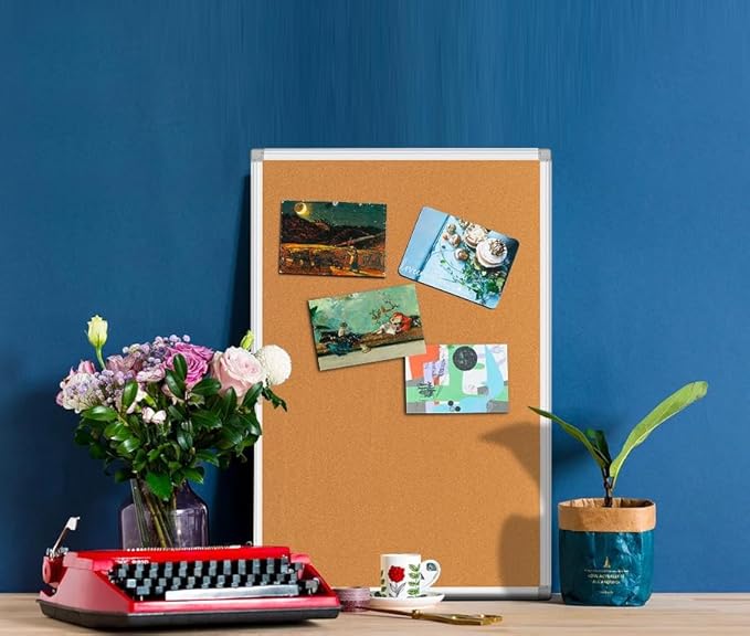 Cork Bulletin Board, Bulletin-Boards, Notes Board, Memo Board, 24x 36 inch, Silver Aluminum Frame