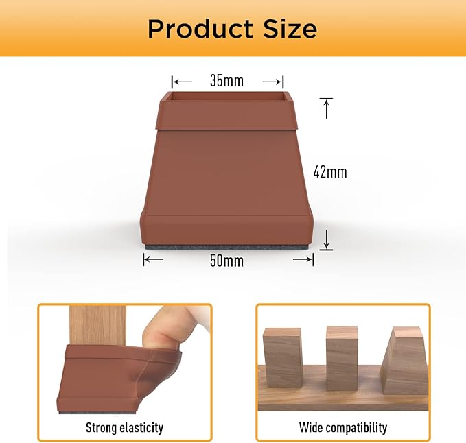16 PCS Square Chair Leg Floor Protector, Silicone Chair Leg Cover, Furniture Leg Protectors with Felt, Mobile Table Leg Pad, Protect The Floor from Scratches.2 in Brown.