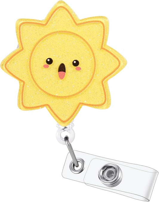 Happy Sunshine Badge Reel, Cute Retractable ID Card Badge Holders, Badge Clip for RN LPN CNA MA ER ED PT OT Therapists Physician Resident Nursing Student Socical Workers HR Administrative Personnel