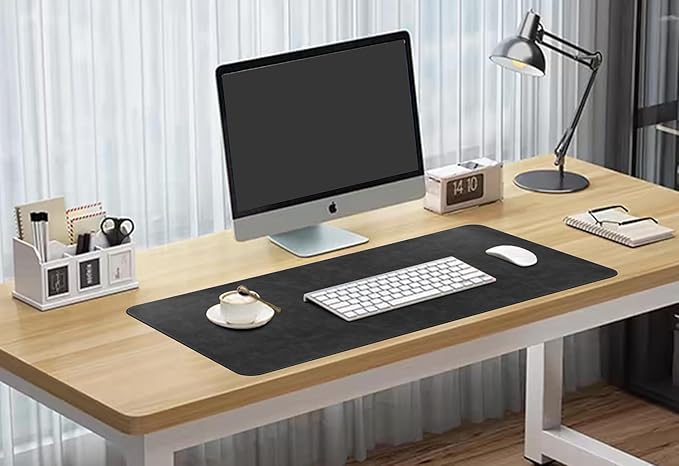 Huicon Faux Leather Desk Mat, 31.5"x15.7" Non-Slip PU Leather Desk Pad, 2mm Thick Desk Blotter with Stiched line, Retro Large Mouse Pad, Laptop Pad for Office & Home Use (Black)