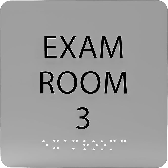 ADA CENTRAL SIGNS - 6" X6" Exam Room 3 Sign - ADA Compliant Tactile Graphics Grade 2 Braille Text Acrylic Wall Signs - Educational Institution Directional Assistance Test Center Door Sign for Schools