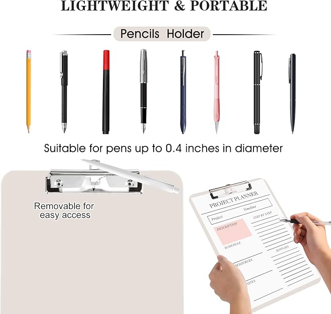 TFDLCG zm 2 PCS Plastic Clipboard with Pen Holder,Standard A4 Letter Size,Nursing Clip Boards 8.5x11 Heavy Duty,Low Profile Clipboards for Women Kids Teacher,School Office Home,Light Gray