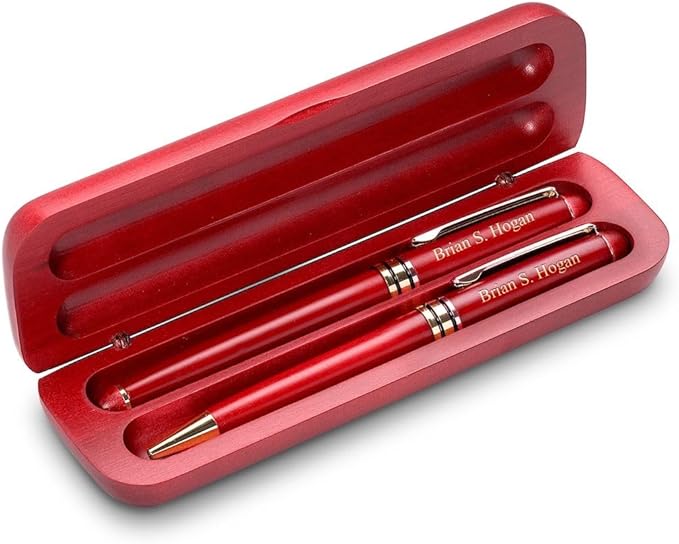 Executive Gift Shoppe | Roman Monogram Personalized Cherry Finish Fountain Pen and Ballpoint Pen Set