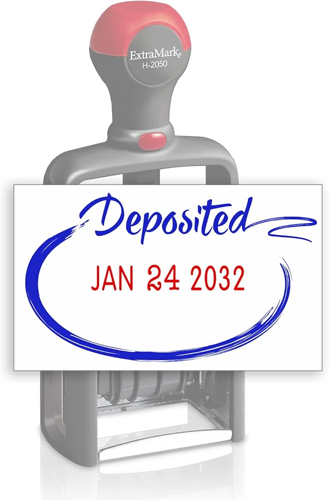 Heavy Duty Style Office Date Stamp with DEPOSITED - Self Inking Dater - Style C - Blue & Red Ink Color