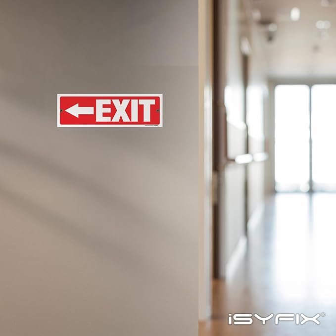iSYFIX Exit Signs - 12 Pack 12x4 Inch Directional Left Arrow Signs, 40 mil Polystyrene Plastic, UV Laminated, Scratch & Fade Resistant, Waterproof - Ideal for Office, Theater, School, Business