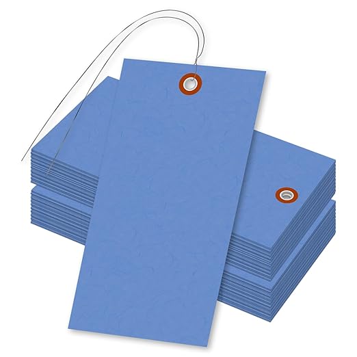 SmartSign (Pack of 100) 6.25 x 3.125 inch “Blue” Blank Tyvek Shipping Tags with Wire, Size #8, 8 mil Thick Tyvek, Made in USA
