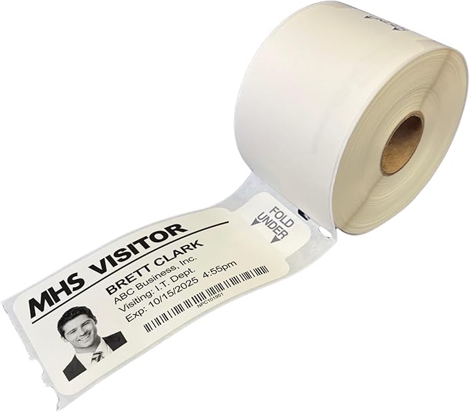 Threshold 4-Inch Tab Expiring Visitor Badges on a Roll | 1 Roll (250 Badges) Compatible with Zebra/Dymo450/IDPRT/Seiko Direct Thermal Printers | Name Tags | Hospital, Office & Secretary Supplies