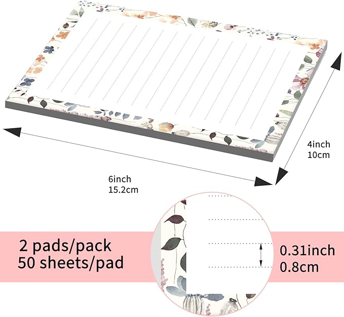 SXboxing Sticky Notes 4X6 Inches, 2 Pack Large Cute Self-Stick Pads, Bright Funny Memo Pads Easy to Stick for Home, Office Watercolor Boho Leaf