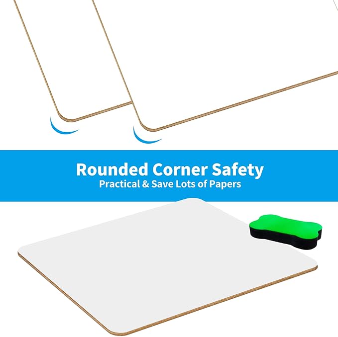 OSIMIG 26 Pack Small White Board Dry Erase, Mini Dry Erase Board 9" x12”, Double Sided Personal Whiteboards with 26 Erasers, White Boards for Students Teachers School Supplies