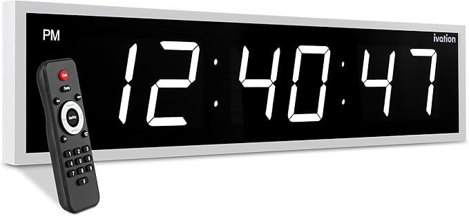 Ivation Oversized 36" Large Digital LED Clock | Big Digital Clock w/Multi-Function Display – Stopwatch, Timer, Alarms, Temp & Date | 6 Brightness Levels, Time Memory & Remote (White)