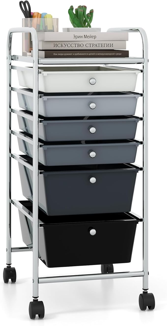 Giantex 6 Storage Drawer Cart Rolling Organizer Cart for Tools Scrapbook Paper Home Office School Multipurpose Mobile Utility Cart (Black Gradient)