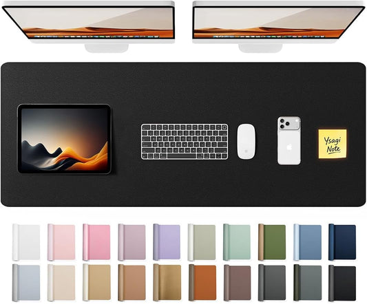 YSAGi Leather Desk Protector, Office Mat, Large Mouse Mat, Non-Slip PU Leather Blotter, Laptop Pad, Waterproof Writing Pad for Office and Home (Black, 47" x 17")