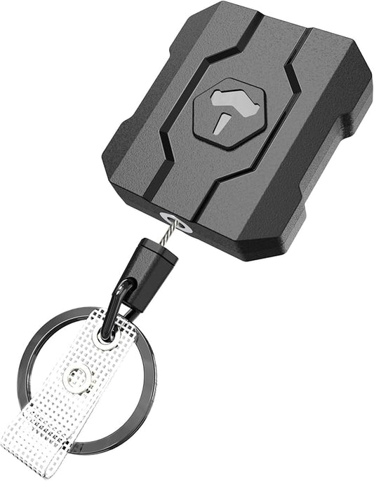 VYNCS Retractable Keychain Badge Holder with Belt Clip, Heavy Duty Carabiner ID Badge Clip Reel, 32” Steel Retractable Cord, 10 oz Rebound，1pcs Black Belt Clip