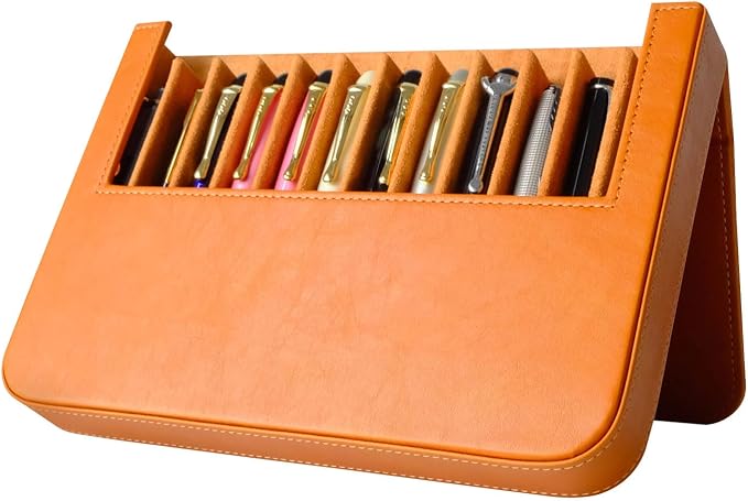 MIVLXLX Leather 12 Fountain Pen/Pencil Tray Case Organizer, Fashion Design, Handmade, Magnetic Closure with Drawer, Christmas Gift for Man/Woman/Office, 12 Slots(brown)