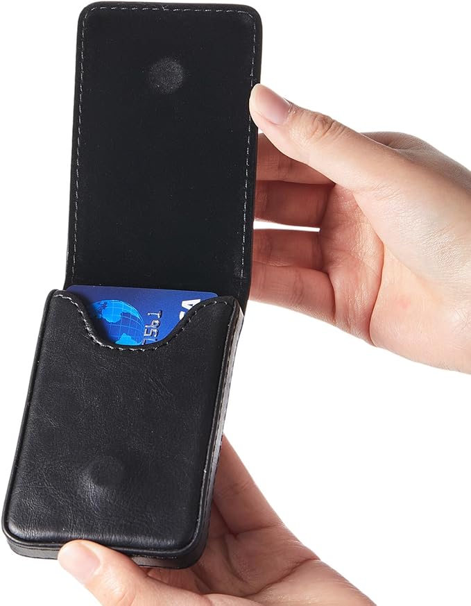 Outus 2 Pieces Business Card Holder, PU Leather Business Card Case Pocket Wallet with Magnetic Shut for Valentines Gift Men Women(Black and Light Coffee,Classic)
