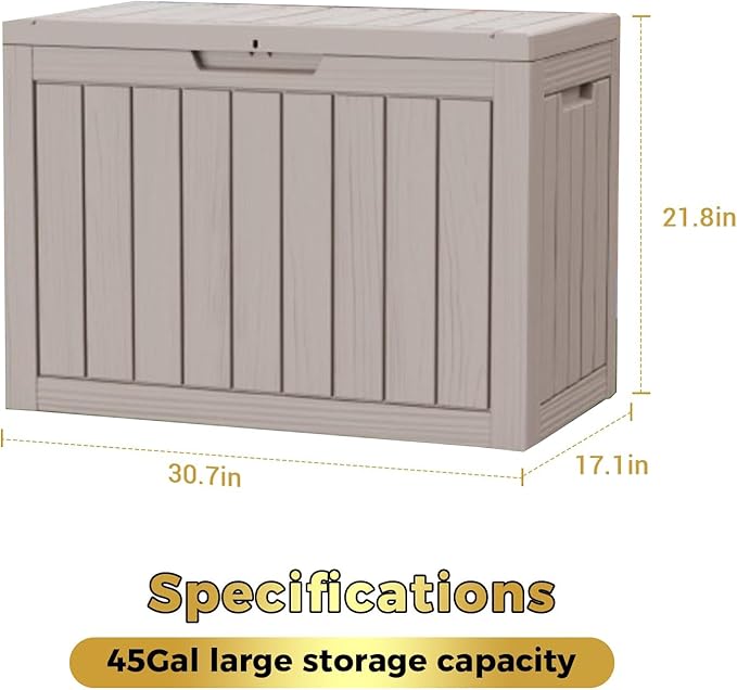 Yardgrace 45 Gallon Outdoor Storage Box Waterproof, Resin Deck Boxes with Lockable Lid & UV-Resistant for Patio, Pool, Garden Furniture Cushions & Accessories, Coffee
