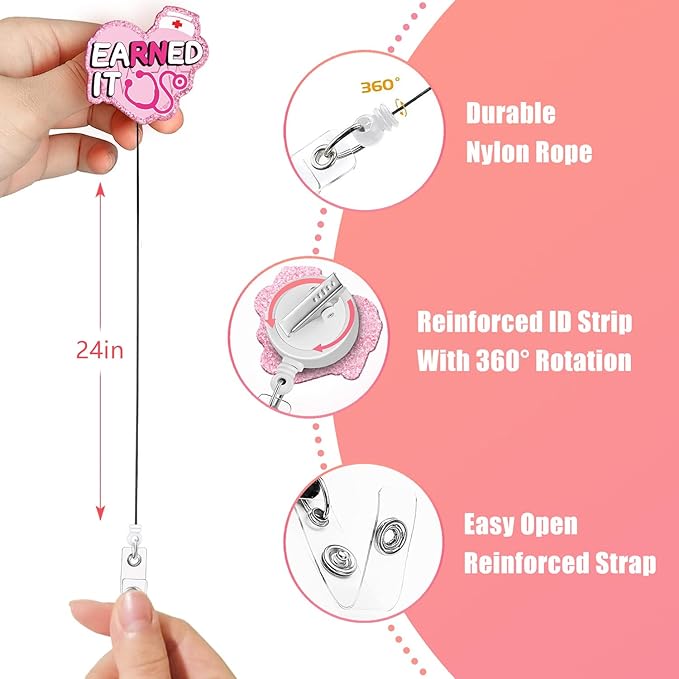 Aoryalps Earned IT Retractable Badge Reel Holder Retractable with ID Clip for Nurse Nursing Name Tag Card Nursing Student Teacher Doctor Medical Assistant Work Office Clip-Gifts for Nurse