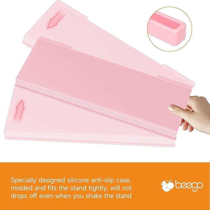 BEEGO Ergonomic Computer Keyboard Stand - Pink Acrylic Keyboard Riser Tilted Keyboard Holder Keyboard Tray with Pink Non-Slip Strip for Easy Typing at Home School Office Desk Accessories